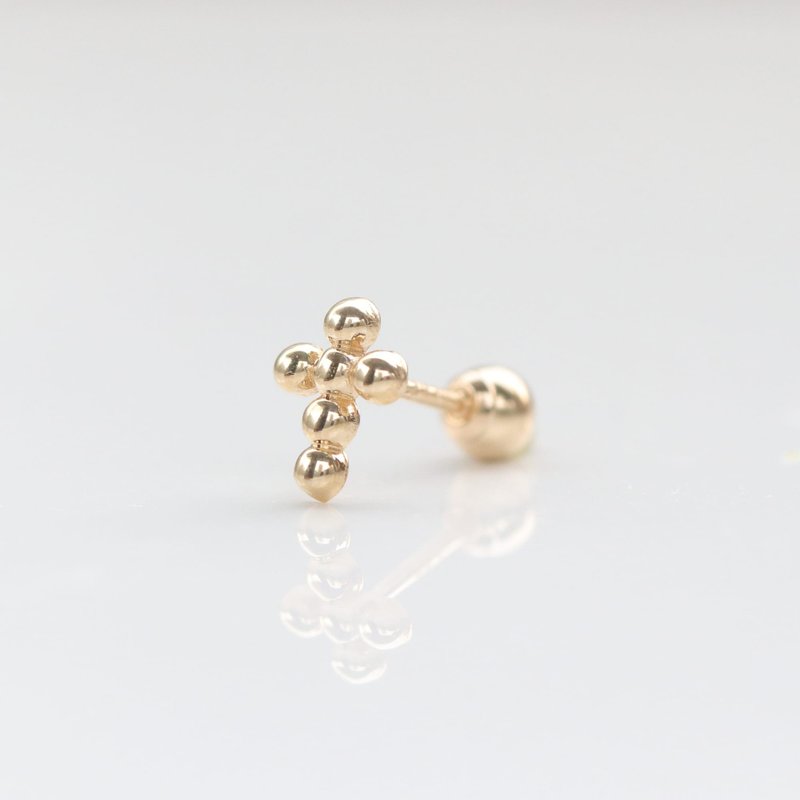 14K beads cross bead earrings (single) ear bone and ear socket will not fade - Earrings & Clip-ons - Precious Metals Gold