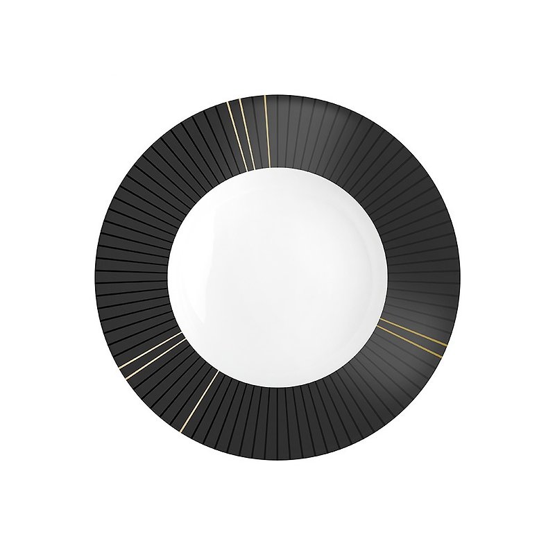 Magic Grip系列(Black Ray)- 24CM 湯盤/深盤(矽膠底座設計) - 盤子/餐盤/盤架 - 瓷 黑色