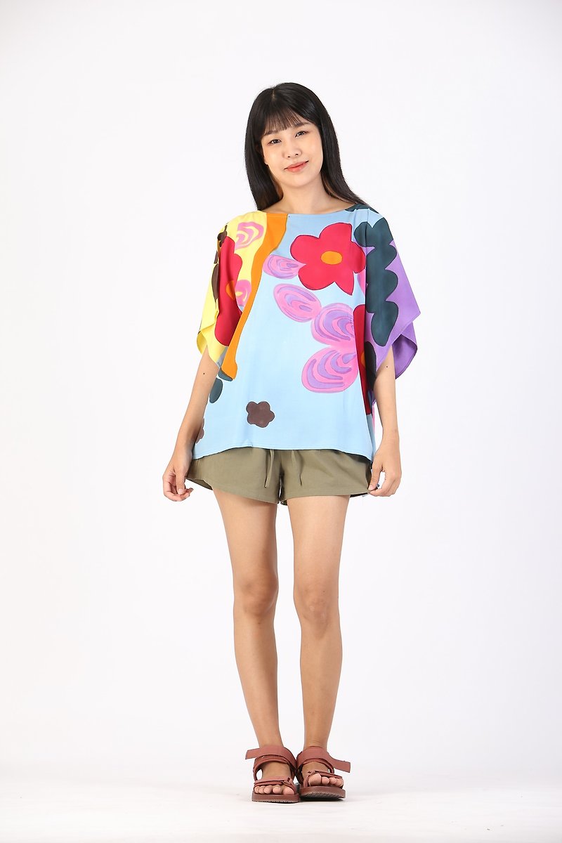 Poncho Cotton Silk- Free Size - Women's Tops - Cotton & Hemp Multicolor