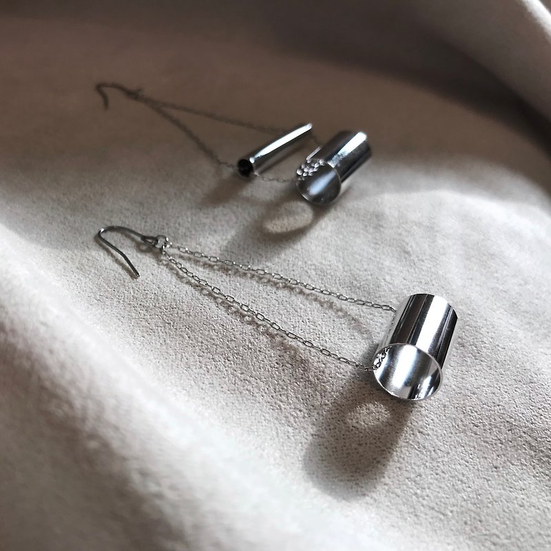 Asymmetrical tube earrings - silver