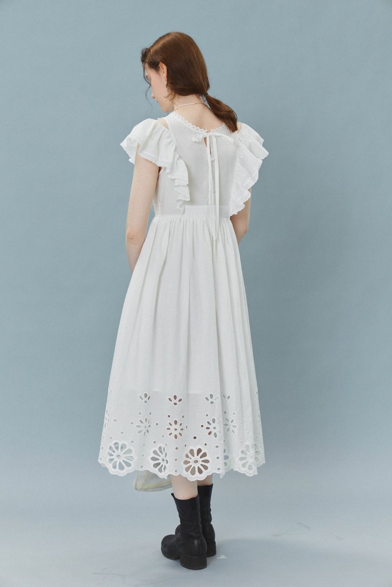 French girl embroidered jacquard vintage white dress - One Piece Dresses - Cotton & Hemp White