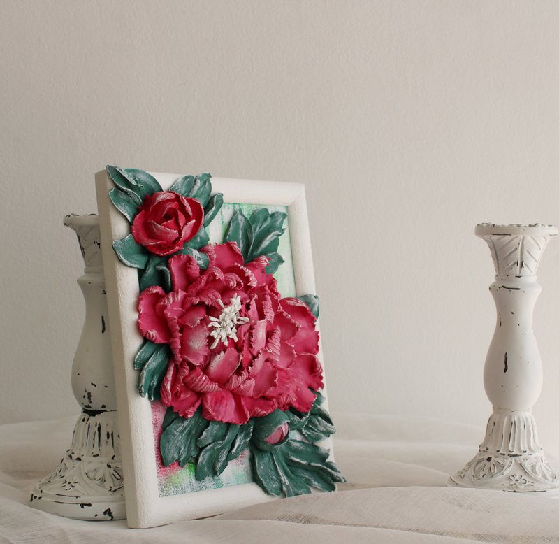 Peonies, decorative panel, sculptural painting, gift for her. - Wall Décor - Other Materials 