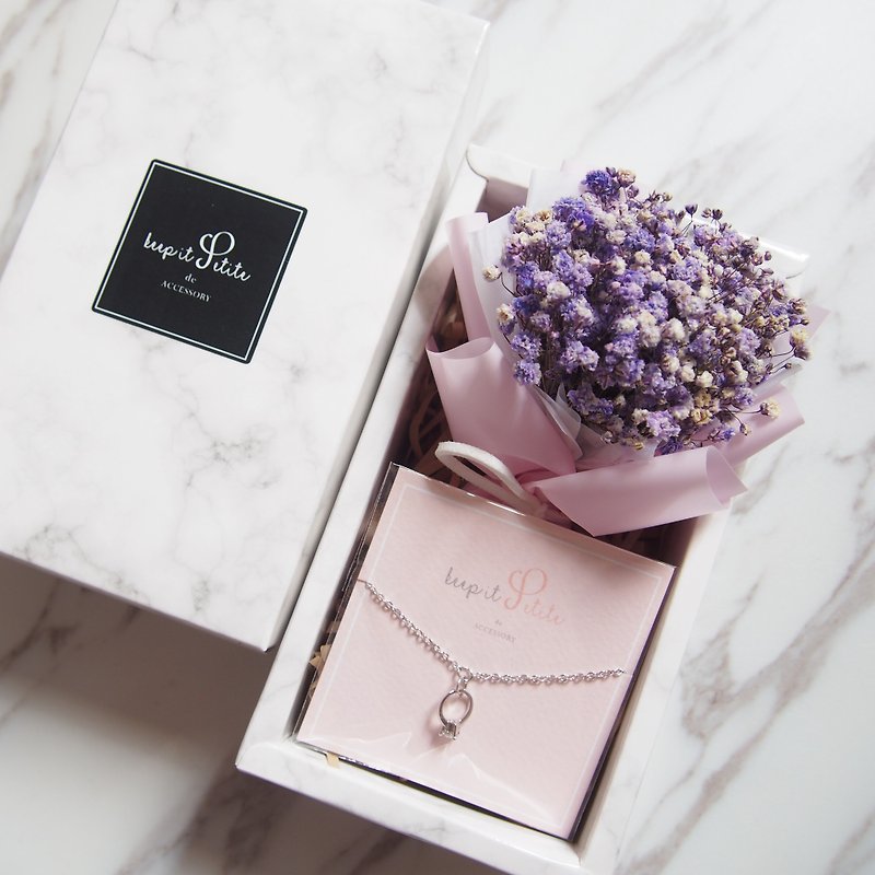 [Cloud Pattern Gift Set - Bracelet] Dry Purple Star Bouquet + Mini Ring Bracelet - Bracelets - Other Materials Purple