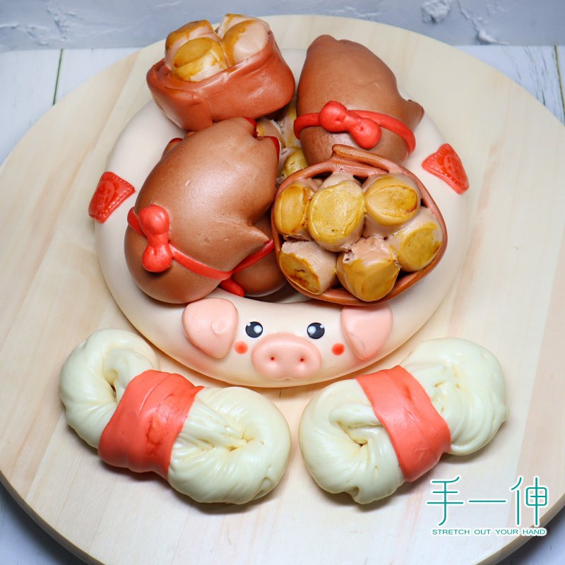 手一伸 豬腳麵線饅頭 豬腳饅頭  巧克力饅頭  閏月 潤月祈福 添壽 - 蛋糕/甜點 - 新鮮食材 黃色