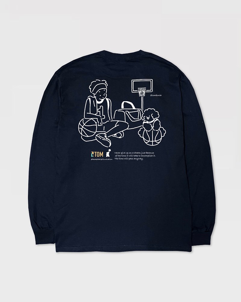 Basketball Long sleeve shirts Navy - T 恤 - 棉．麻 藍色