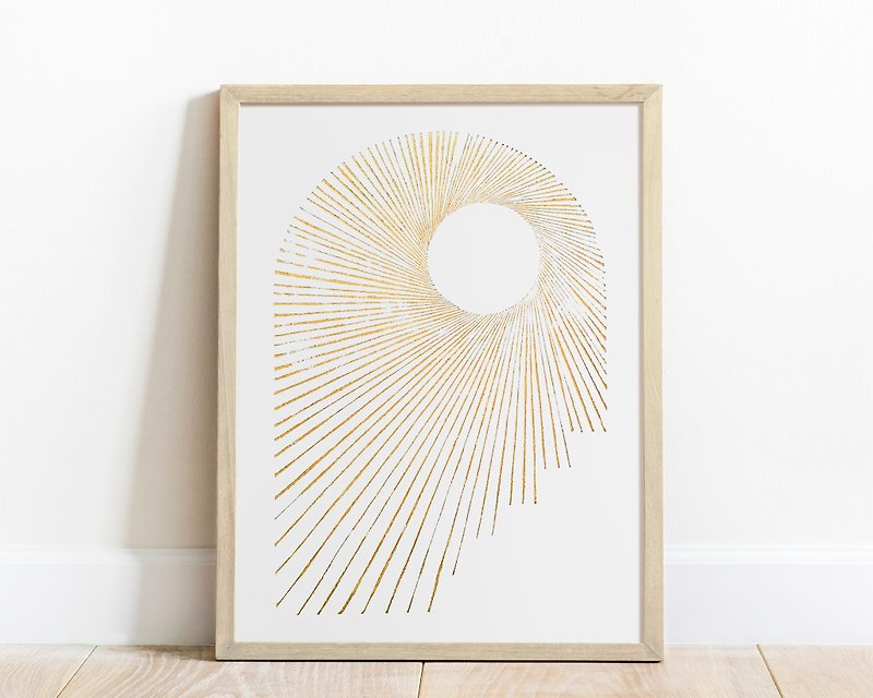 Abstract gold arch and sun wall Linocut print Original artwork Classical art - 掛牆畫/海報 - 紙 金色