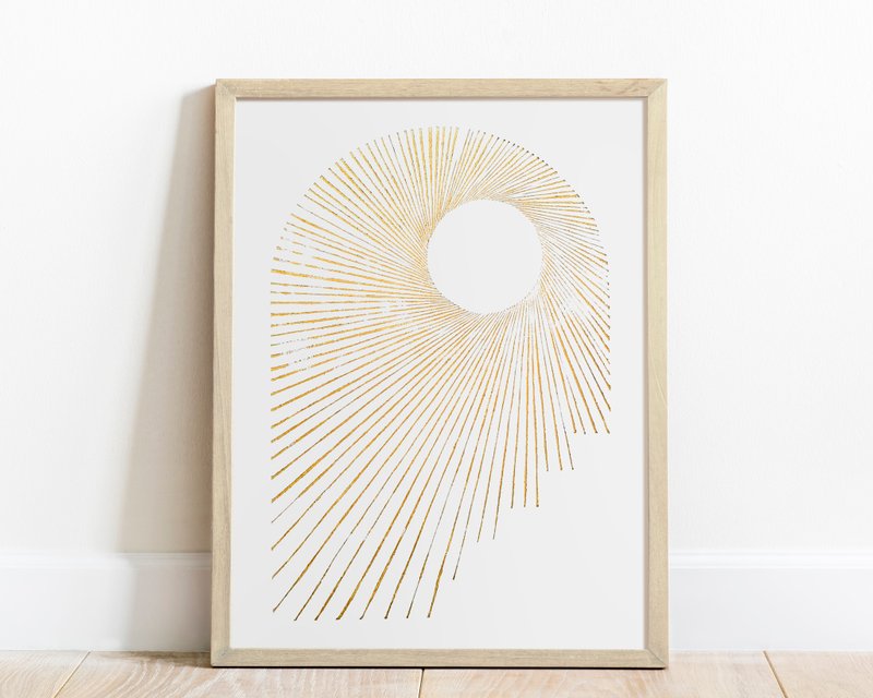 Abstract gold arch and sun wall Linocut print Original artwork Classical art - ตกแต่งผนัง - กระดาษ สีทอง