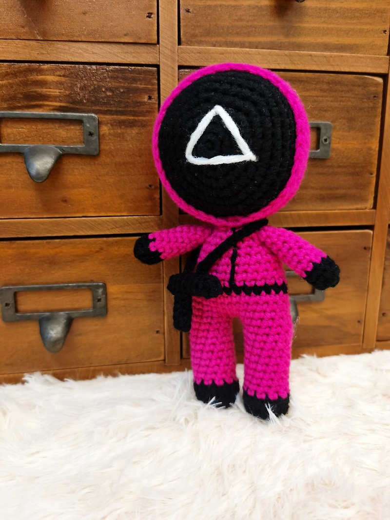 Handmade Crochet/ Amigurumi Squid Game Pink Soldiers - Stuffed Dolls & Figurines - Cotton & Hemp Pink