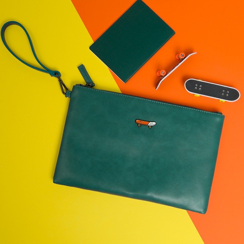KIITOS moment series flat leather clutch - skateboard paragraph - Clutch Bags - Genuine Leather Green