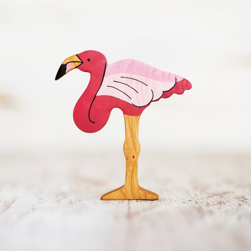 Wooden toy Flamingo figurine - ของเล่นเด็ก - วัสดุอีโค สึชมพู