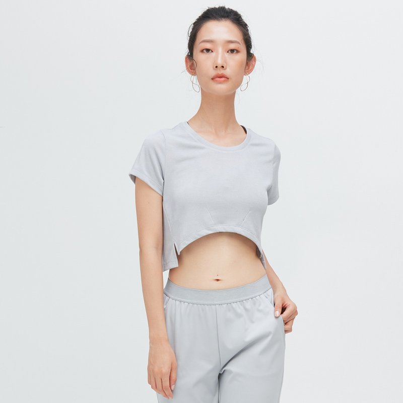 抗菌膠原蛋白短版上衣(女)-白楊灰 - 背心/無袖上衣 - 聚酯纖維 灰色