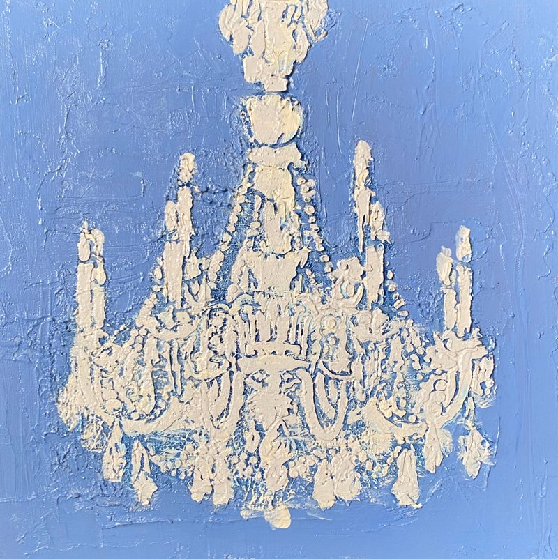 Antique Chandelier  Original oil/acrylic mixed media painting, Wall decor, Art - ตกแต่งผนัง - วัสดุอื่นๆ สีน้ำเงิน