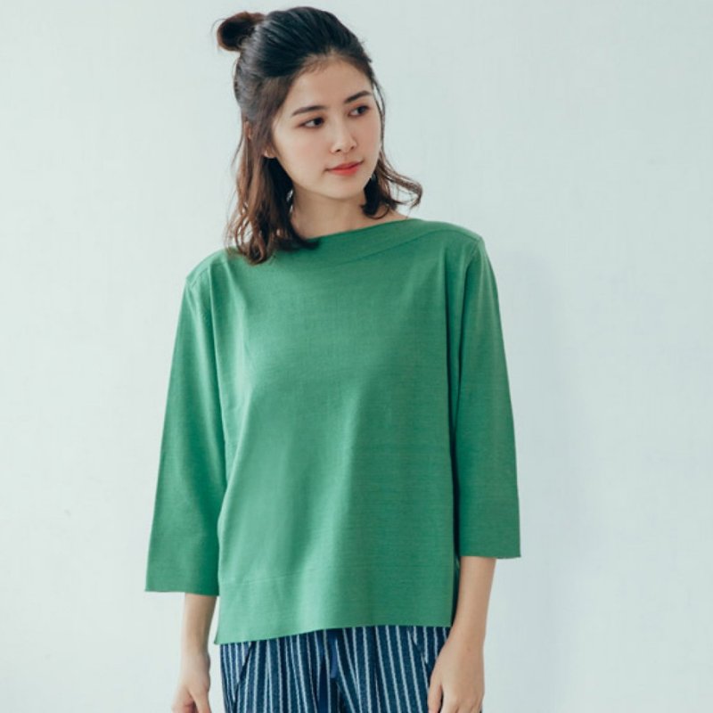 Miss Hepburn's boat-type collar top - green - Women's Sweaters - Polyester Green