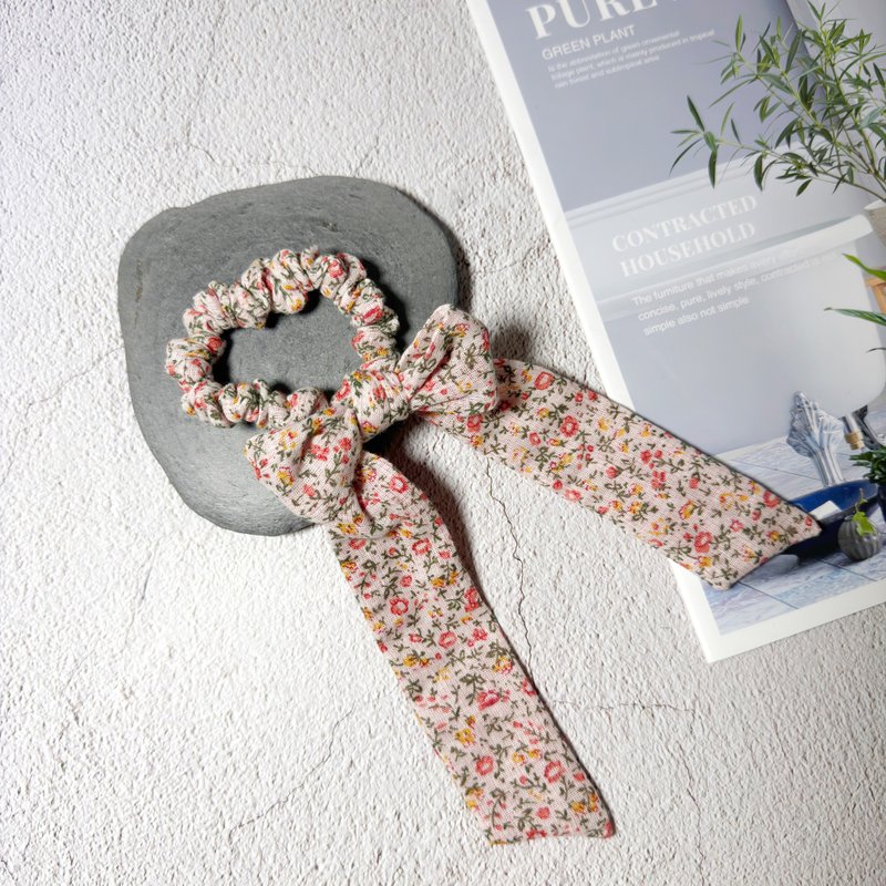 Bow hair tie scrunchie hair accessory - เครื่องประดับผม - ผ้าฝ้าย/ผ้าลินิน 