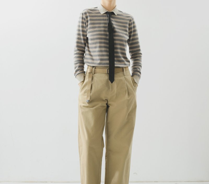 【常春藤校園】美式復古/條紋針織Polo領衛衣 - 帽T/大學T - 棉．麻 灰色