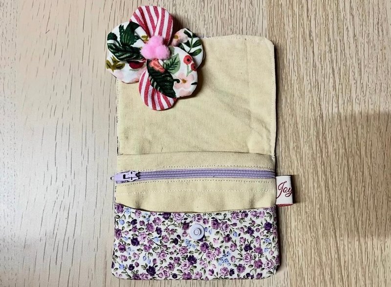 卡片錢包和花朵 - 錢包/皮夾/長短夾 - 棉．麻 紫色