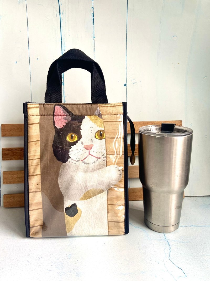 躲貓貓-黃黑貓保溫收納袋 日本棉布 生日 聖誕 新年 禮物 - 化妝包/收納袋 - 棉．麻 