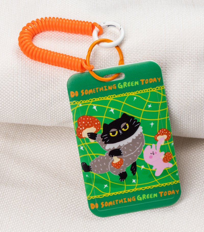 Black Cat Do something green today hard shell slide card holder + contrasting color elastic cord - ID & Badge Holders - Plastic 