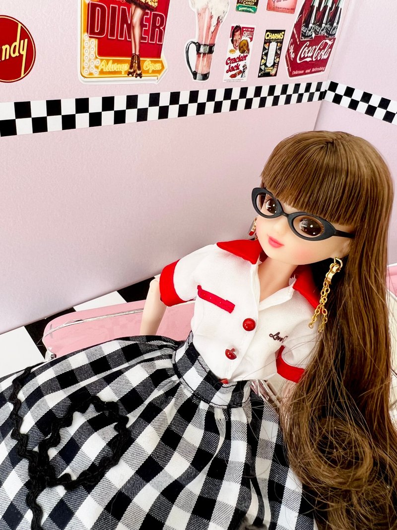 Licca-chan Blythe Rockabilly Shirt   Black Red - Stuffed Dolls & Figurines - Cotton & Hemp Red