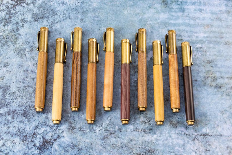 Wooden Bronze Magnetic Ballpoint Pen with Laser Lettering Customized Wooden Pen [Antique Brass] - Rollerball Pens - Wood Multicolor