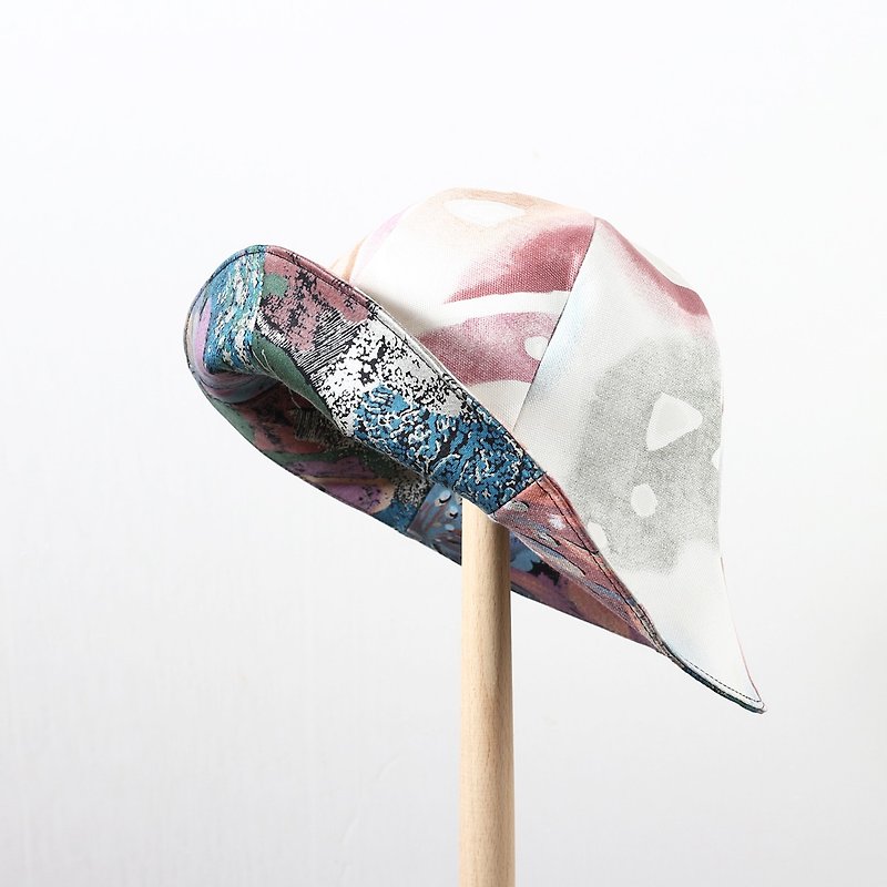 JOJA│ [Limited] Japanese cloth: silver paint x pastel / double flower-shaped hat - Hats & Caps - Cotton & Hemp Multicolor