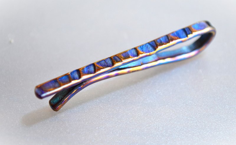 Titanium tie bar, pure titanium tie pin = blue with gold = 51mm, C - Ties & Tie Clips - Other Metals Multicolor