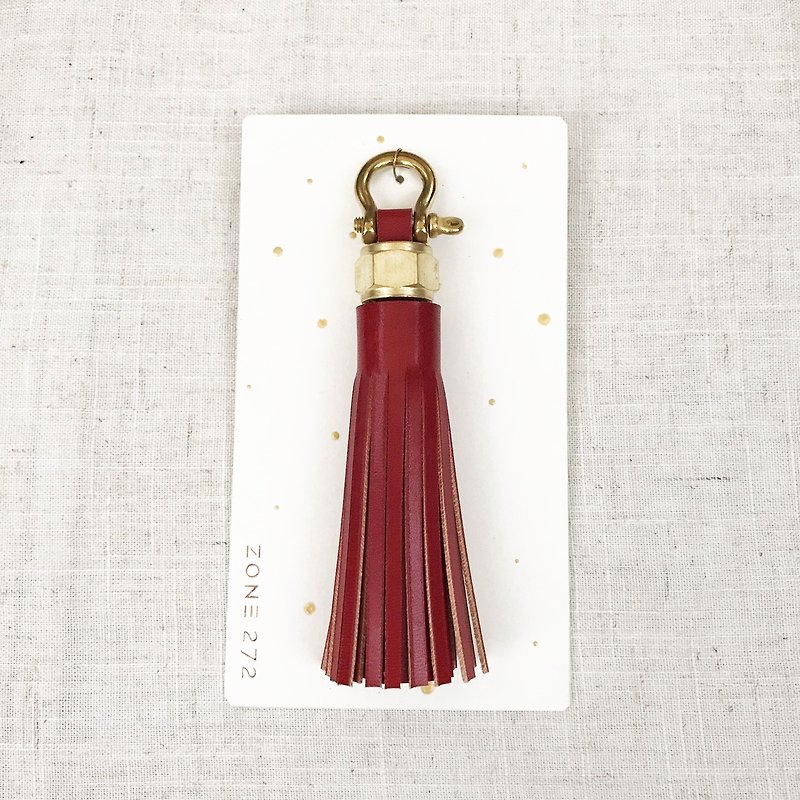 [Leather tassel hanging] ACCESSORIES hand-stitched / small red limited edition - Keychains - Genuine Leather Red