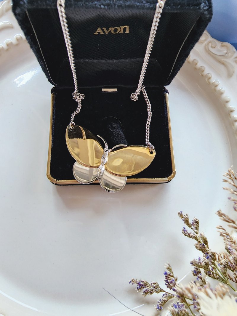 American Western Antique Jewelry / 1977 AVON Gold and Silver Two Tone Butterfly Necklace / Vintage Jewelry - Necklaces - Other Metals 