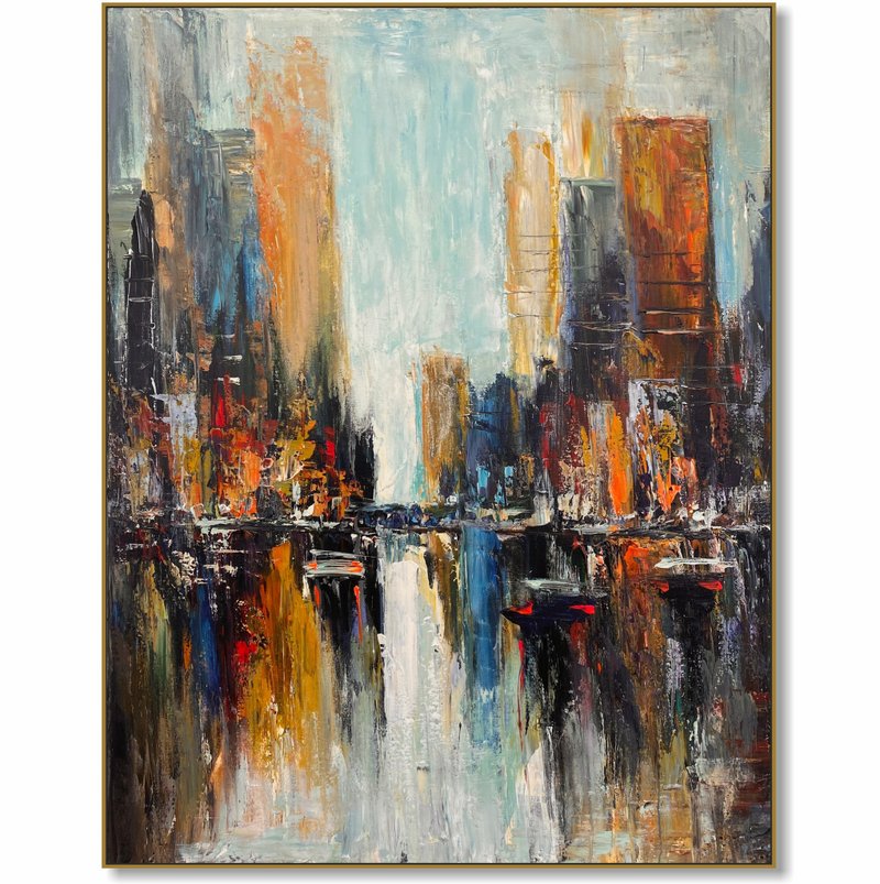 Original Abstract Cityscape Paintings On Canvas Modern Textured City Art - 壁貼/牆壁裝飾 - 壓克力 多色