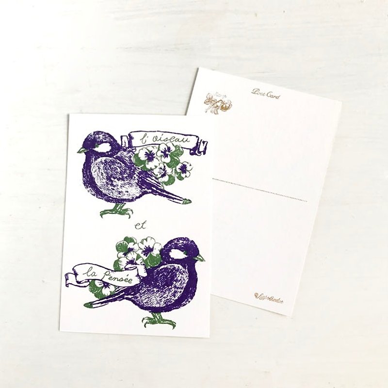 ポストカード　鳥とパンジー - 卡片/明信片 - 紙 藍色