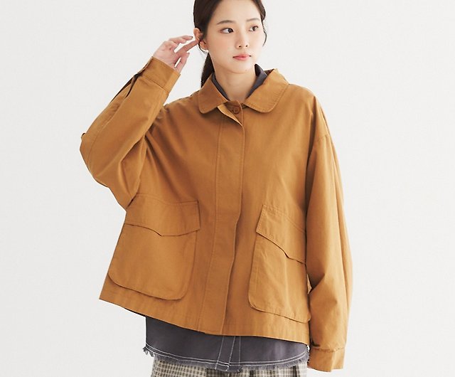 【Simply Yours】Small round neckline, puffy sleeves, short jacket, camel F