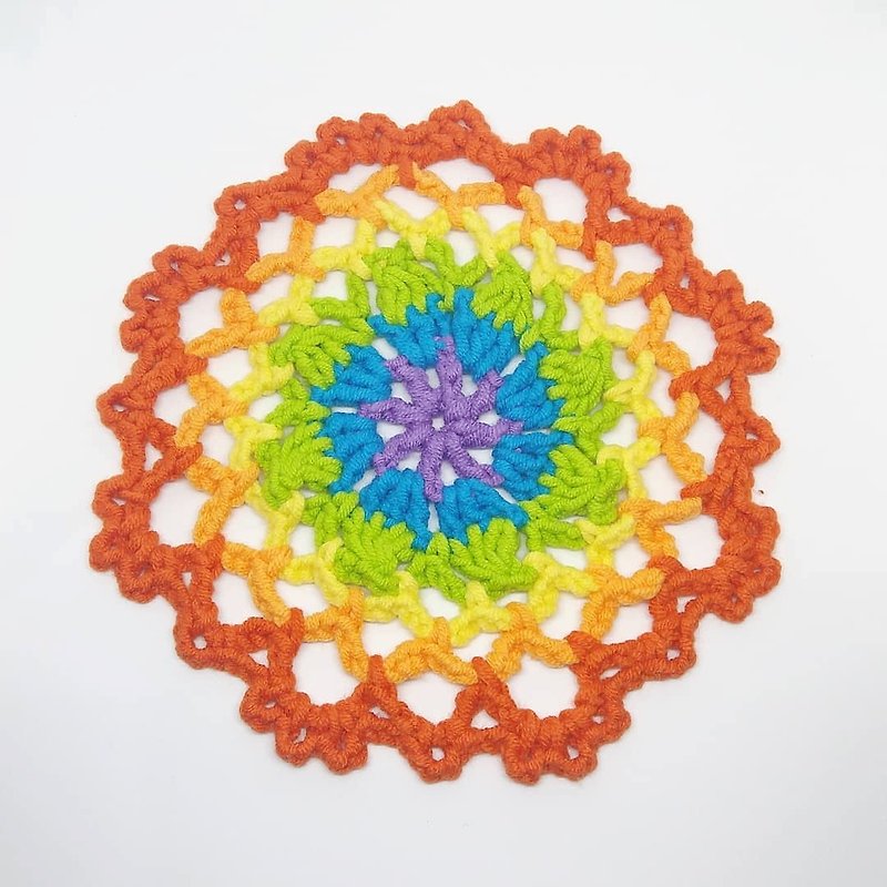 Rainbow Round Coaster Rainbow Round Coaster Handmade Crochet - ที่รองแก้ว - ผ้าฝ้าย/ผ้าลินิน หลากหลายสี