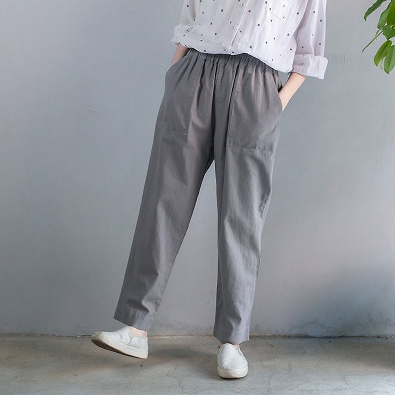 Pure Color Elastic Waist Straight Pants Gray ML XL