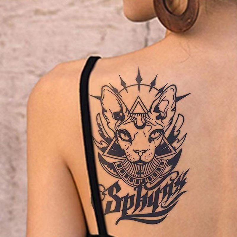 Send 2 pictures [Sphinx Cat King] semi-permanent tattoo herbal tattoo stickers sweet and cool simulation long-lasting waterproof effect - สติ๊กเกอร์แทททู - กระดาษ หลากหลายสี