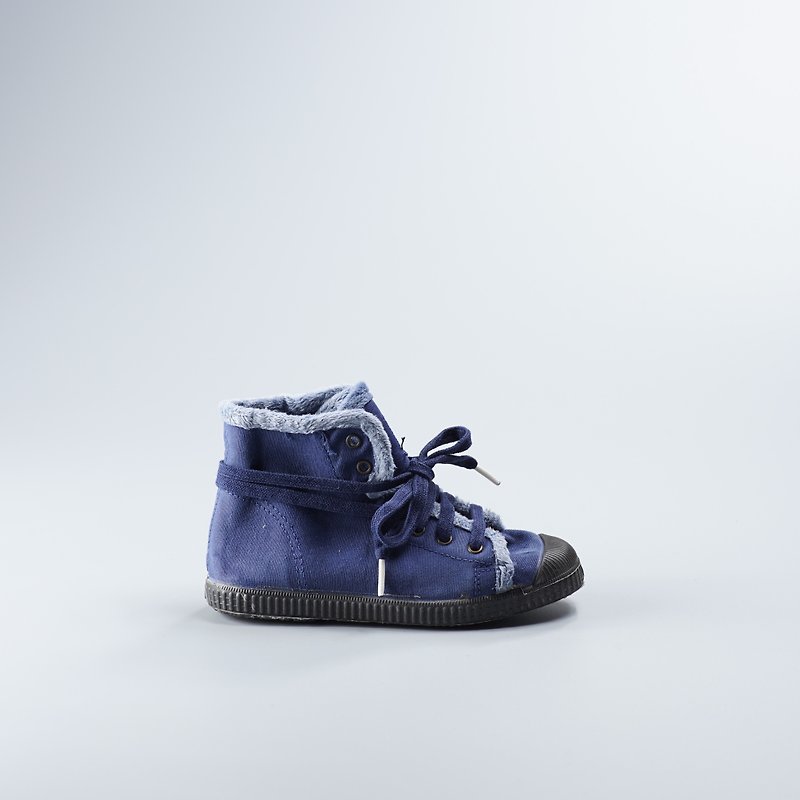 Spanish canvas shoes winter bristles blue black head wash old 959777 children's shoes size - รองเท้าเด็ก - ผ้าฝ้าย/ผ้าลินิน สีน้ำเงิน