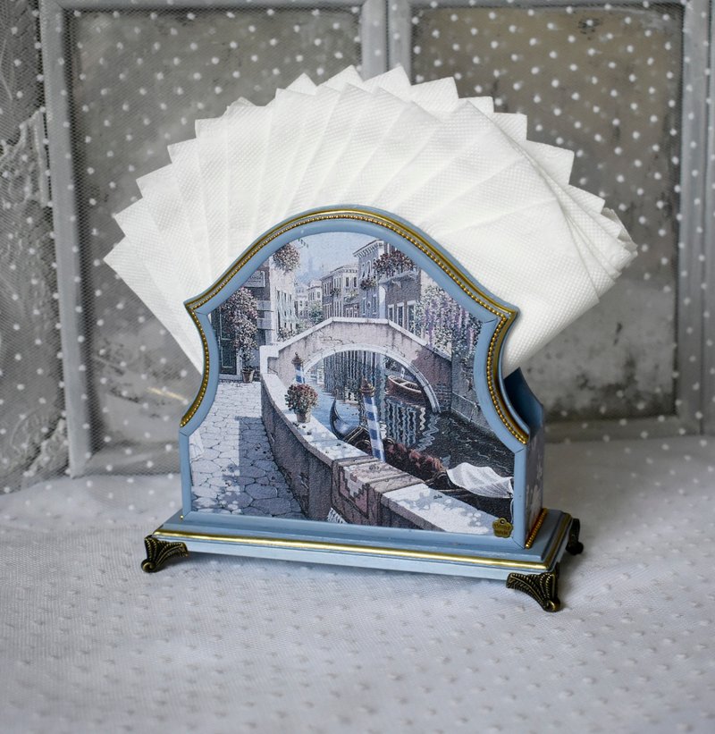VENICE napkin holder for square napkins for table setting - 餐桌布/桌巾/餐墊 - 木頭 藍色