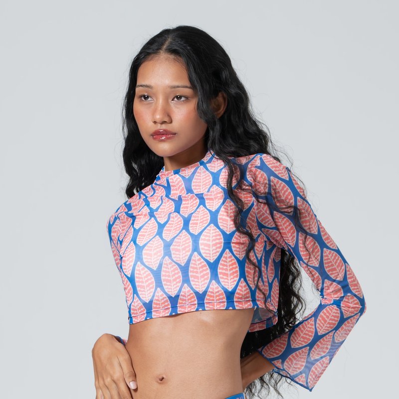 PINK FOLIAGE CROPPED BLOUSE - 女上衣/長袖上衣 - 其他材質 