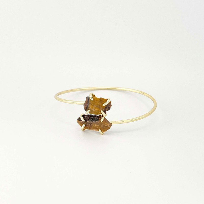 [Raw Ore Cross Open Bracelet] Intuitive Stone Gold - Bracelets - Crystal Brown