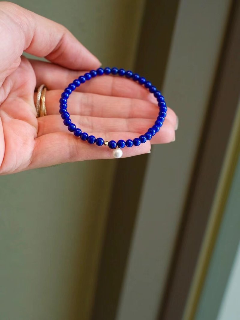 Starlight Sky Natural Lapis Lazuli 18K Accessories Pearl Design Single Circle Bracelet s - สร้อยคอ - เครื่องประดับพลอย สีน้ำเงิน