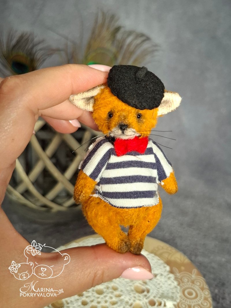 Miniature fox teddy. Red fox figurine. Handmade teddy. - 玩偶/公仔 - 其他材質 橘色