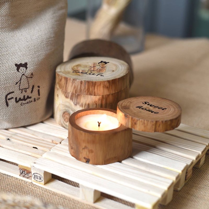 [Customized Gift] 50ml Fragrance Lavender Natural Handmade Fragrance Candle Round Wood Soy Fragrance Wax - Candles & Candle Holders - Wood Brown