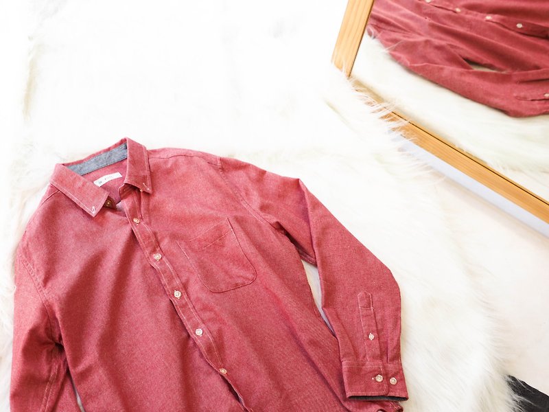 河水山 - 愛知烈焰正紅微涼午茶秋風 古董棉質襯衫上衣外套 - 女襯衫 - 棉．麻 紅色