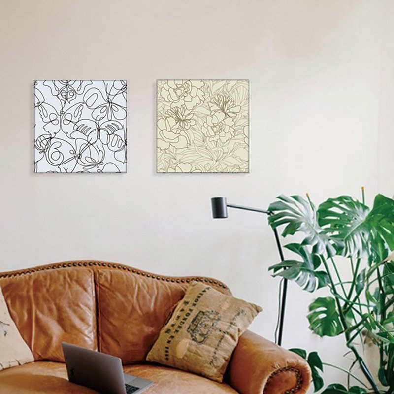 Acrylic Square Light Black Line Frame-less Wall Art Butterflies Peony - Posters - Acrylic Multicolor