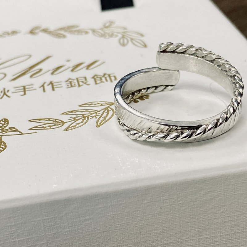 純銀 斜紋 麻花 戒指 可客製姓名  S312 - 戒指 - 純銀 銀色