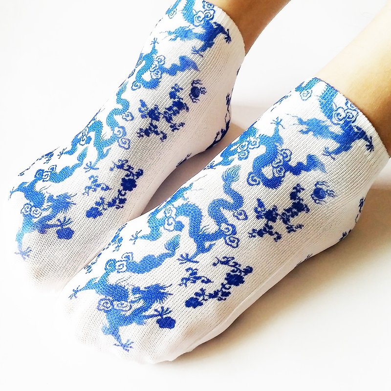 Boat Socks Porcelain Dragon - ถุงเท้า - กระดาษ 