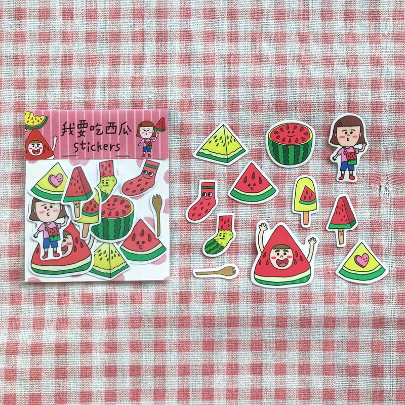 I want to eat watermelon / sticker set - สติกเกอร์ - กระดาษ สีแดง