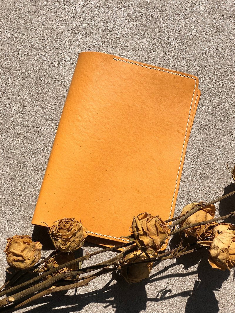 Yellow brown hand-stitched leather A5 A6 notebook book cover book cover - Notebooks & Journals - Genuine Leather Brown