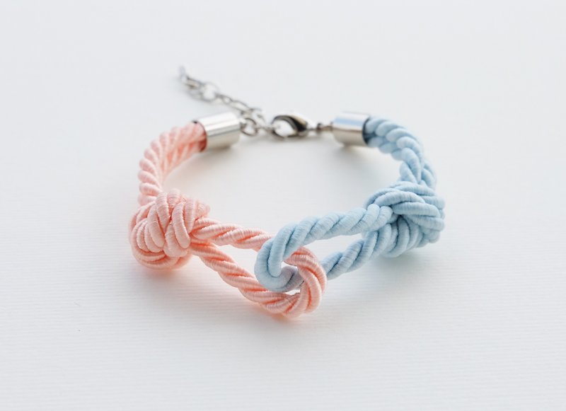 Half peach - half icy aqua knot bracelet - สร้อยข้อมือ - วัสดุอื่นๆ สึชมพู
