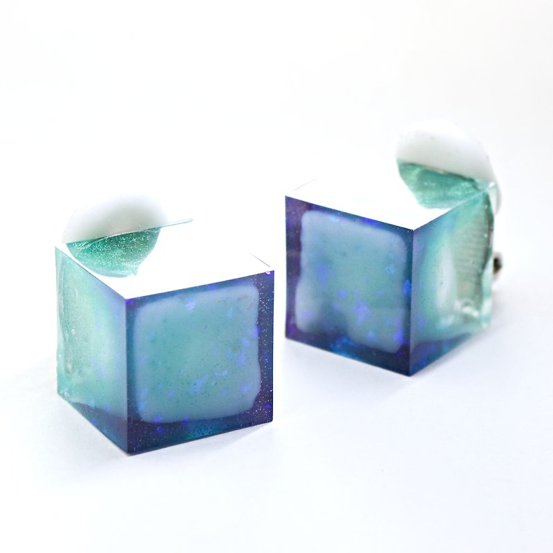 Cube Earrings (Nightpool) - Earrings & Clip-ons - Resin Blue