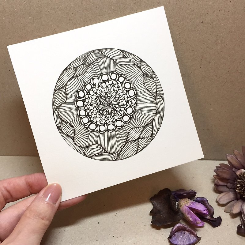 Square Coloring Card in Tangles Art/ Flora - การ์ด/โปสการ์ด - กระดาษ สีดำ